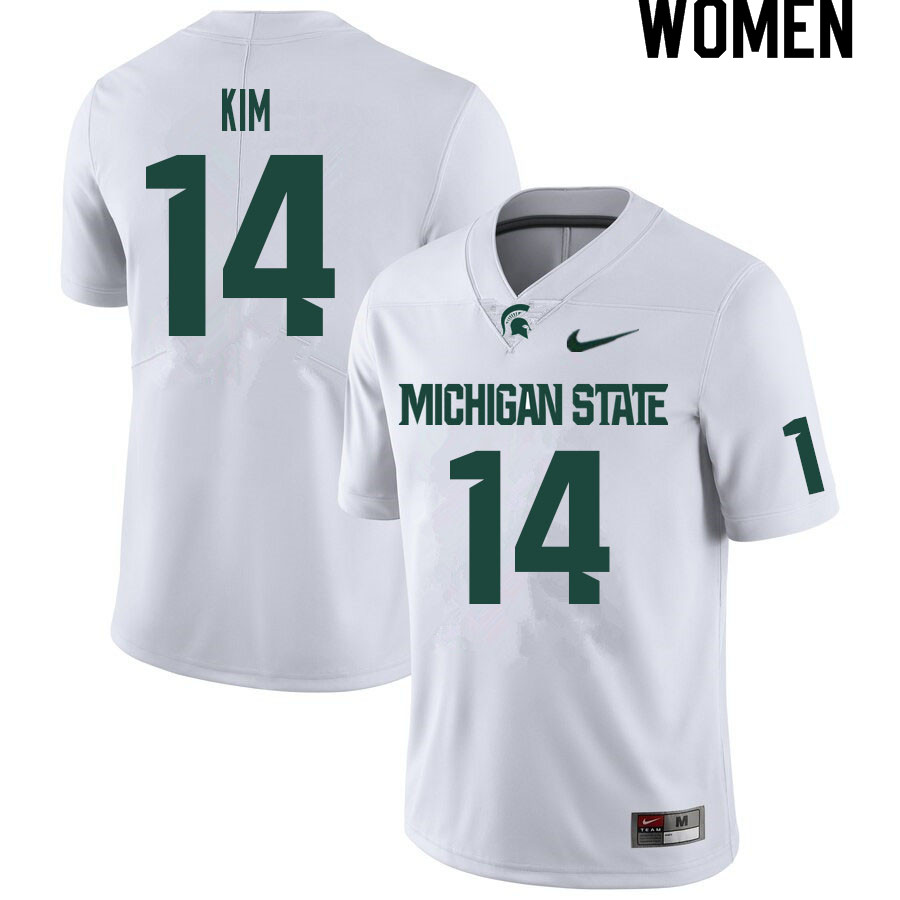 Women #14 Noah Kim Michigan State Spartans College Football Jerseys Sale-White